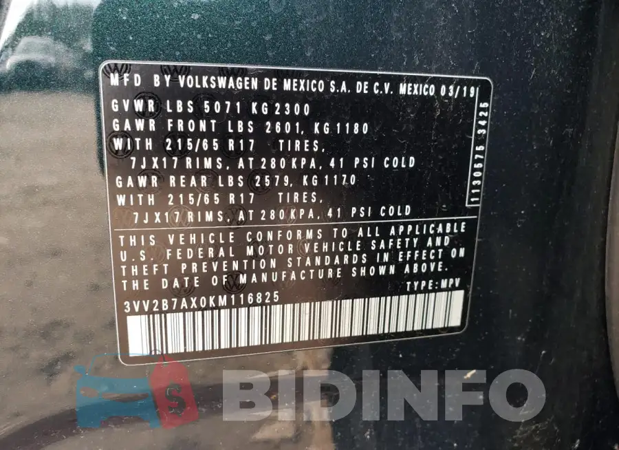 3VV2B7AX0KM116825 Photo# 12