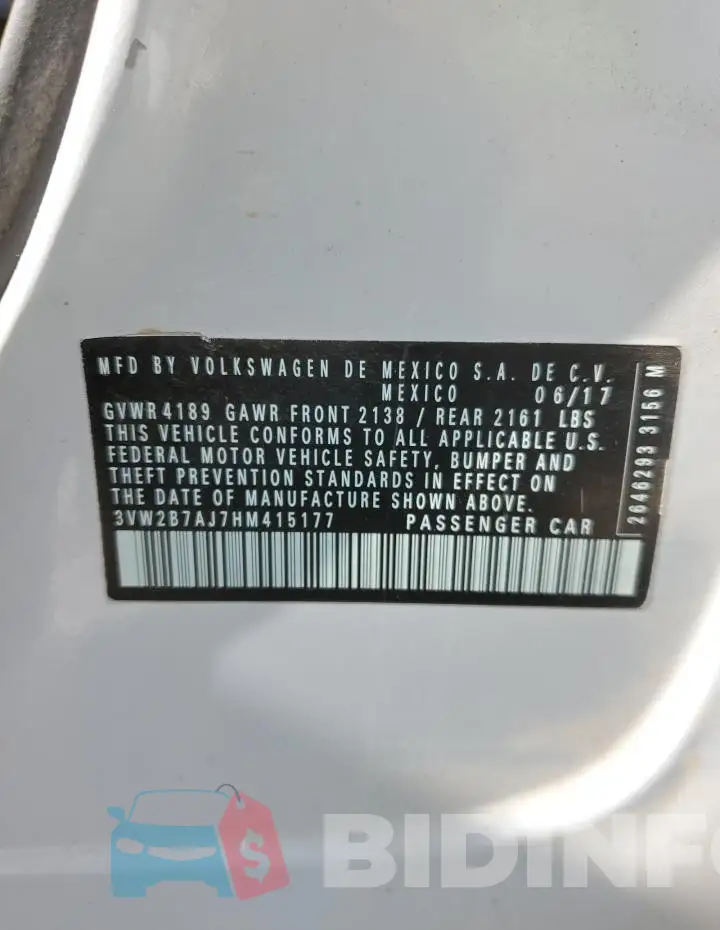 3VW2B7AJ7HM415177 Photo# 13