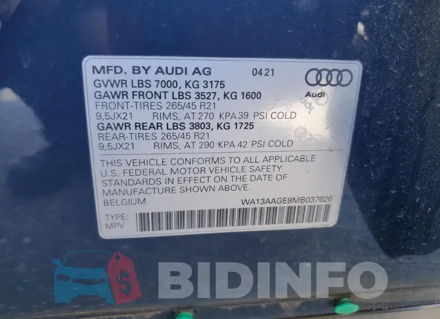 WA13AAGE8MB037626 Photo# 14