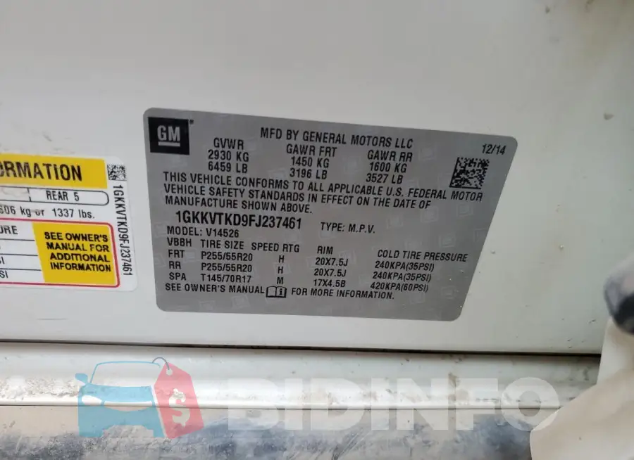 1GKKVTKD9FJ237461 Photo# 12
