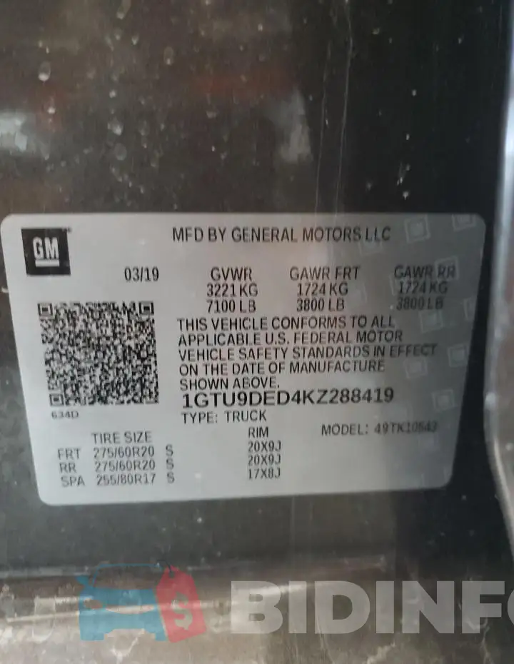1GTU9DED4KZ288419 Photo# 13