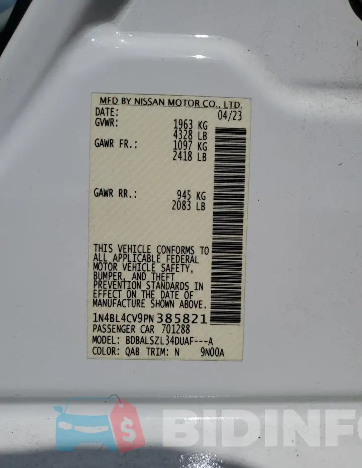 1N4BL4CV9PN385821 Photo# 12