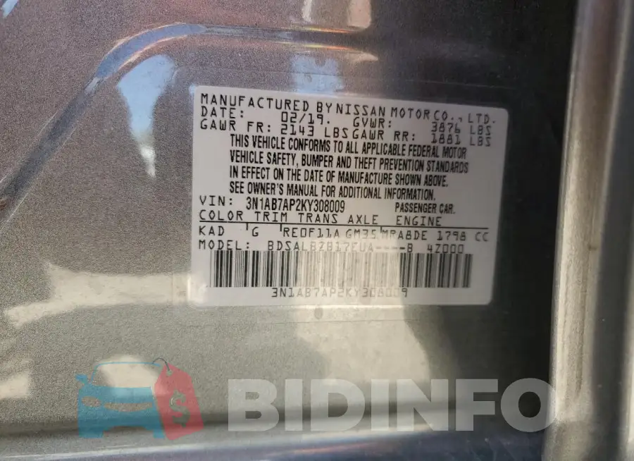 3N1AB7AP2KY308009 Photo# 13