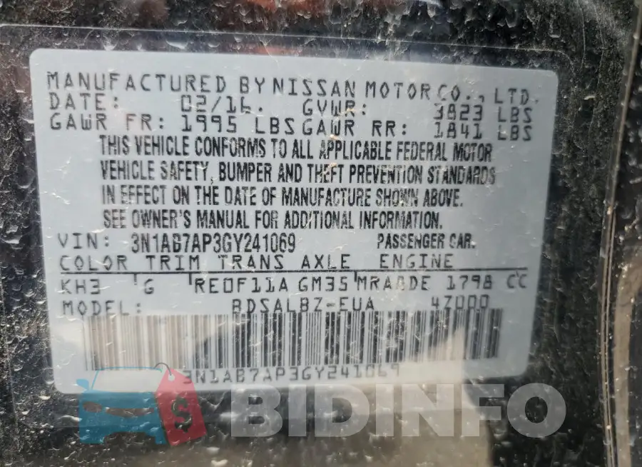 3N1AB7AP3GY241069 Photo# 13
