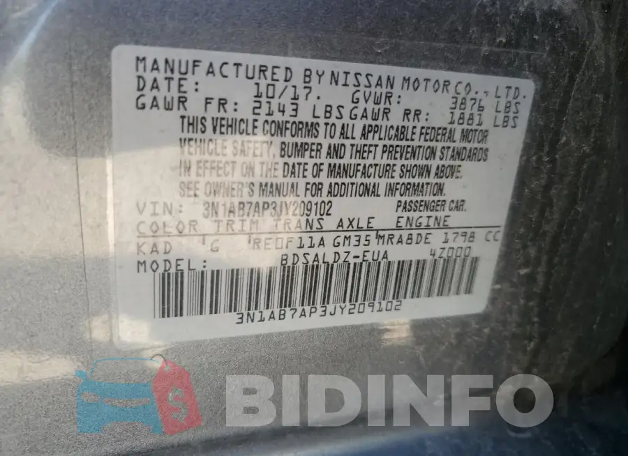 3N1AB7AP3JY209102 Photo# 12