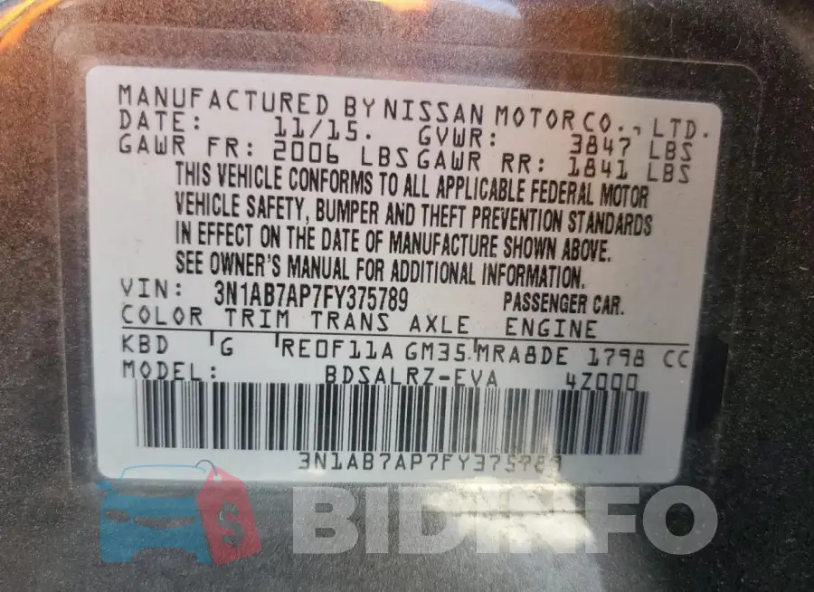 3N1AB7AP7FY375789 Photo# 13