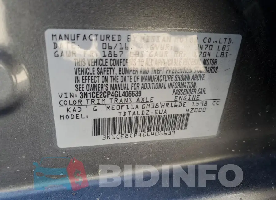 3N1CE2CP4GL406639 Photo# 12