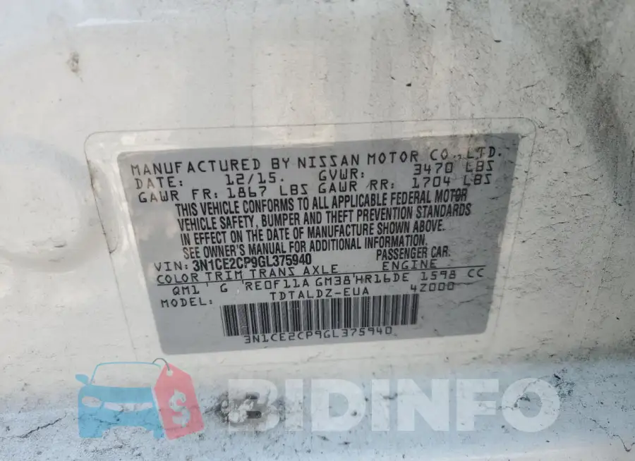 3N1CE2CP9GL375940 Photo# 12