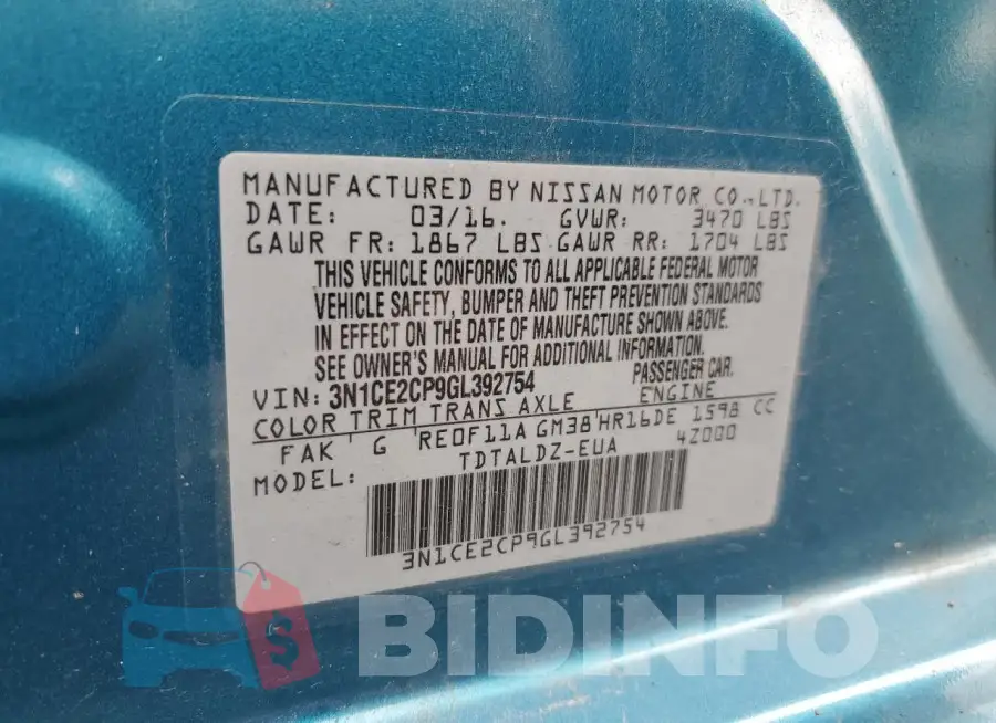 3N1CE2CP9GL392754 Photo# 12