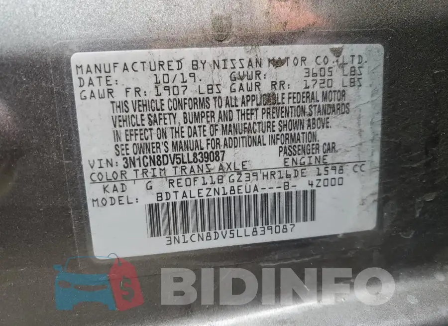 3N1CN8DV5LL839087 Photo# 12