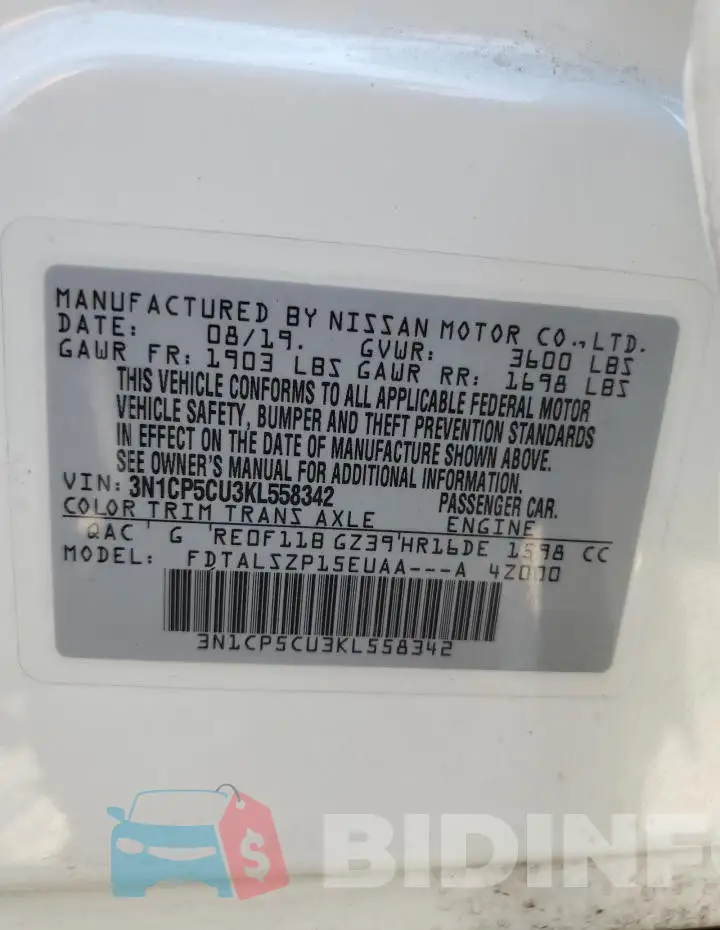3N1CP5CU3KL558342 Photo# 12