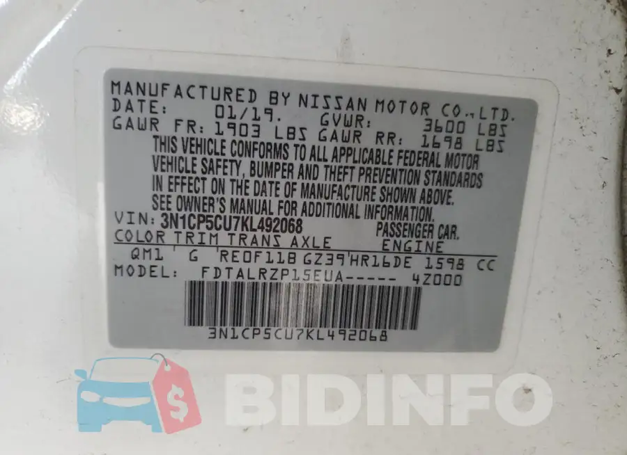 3N1CP5CU7KL492068 Photo# 13