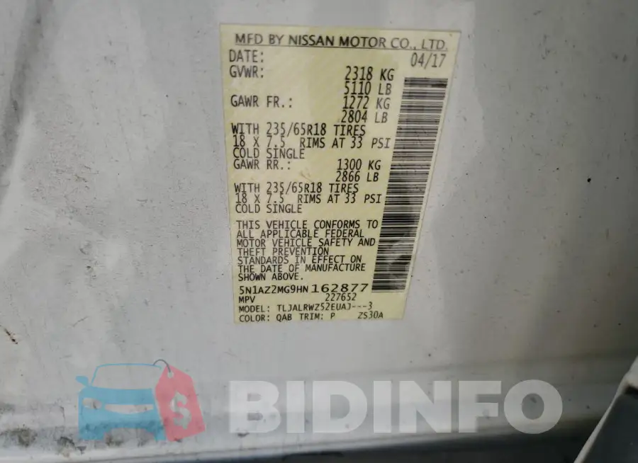 5N1AZ2MG9HN162877 Photo# 13