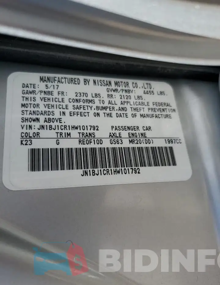 JN1BJ1CR1HW101792 Photo# 13