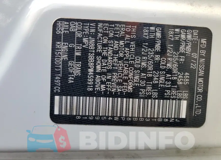 JN8BT3BB8PW459918 Photo# 13