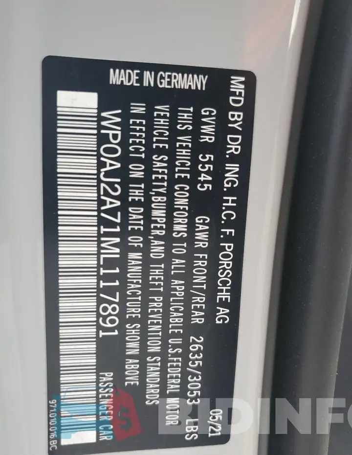 WP0AJ2A71ML117891 Photo# 12