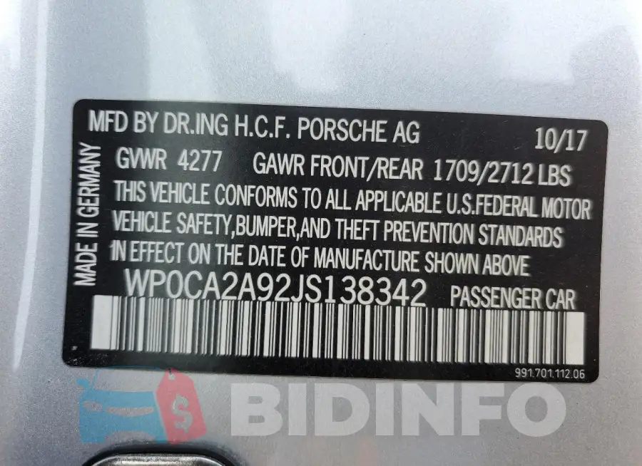 WP0CA2A92JS138342 Photo# 13
