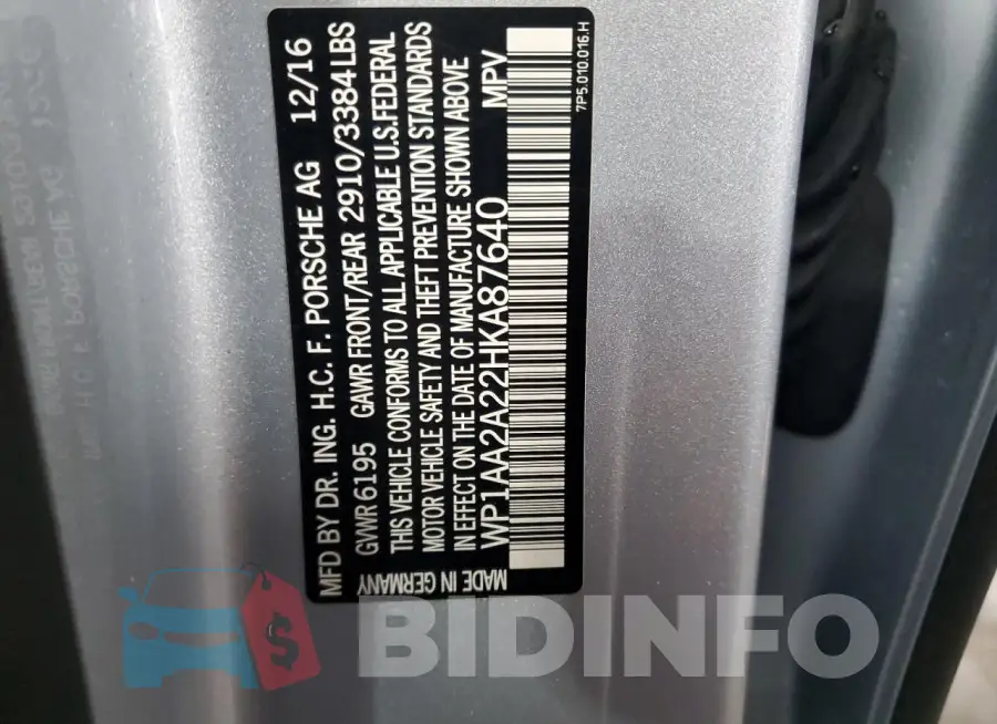 WP1AA2A22HKA87640 Photo# 13