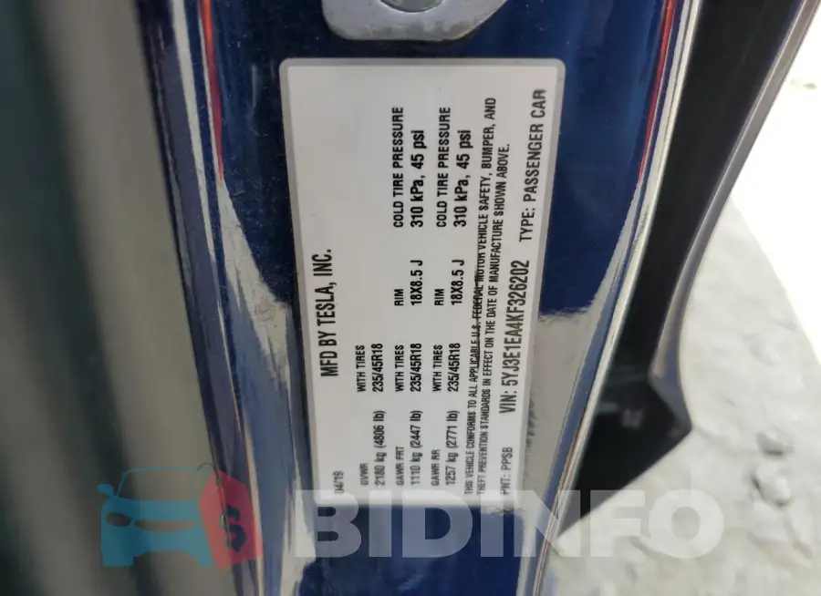 5YJ3E1EA4KF326202 Photo# 13