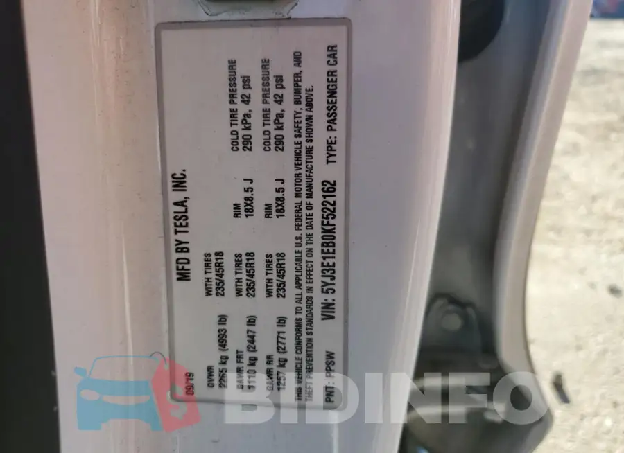 5YJ3E1EB0KF522162 Photo# 13