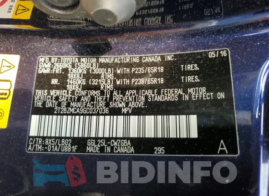 2T2BZMCA9GC037036 Photo# 13