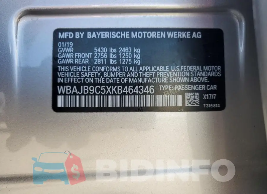 WBAJB9C5XKB464346 Photo# 13