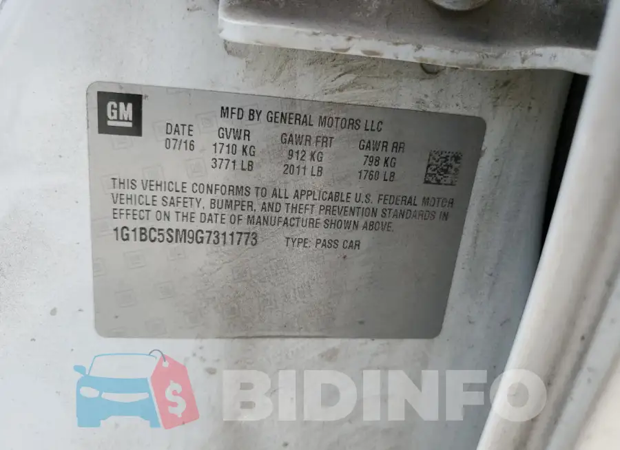 1G1BC5SM9G7311773 Photo# 12