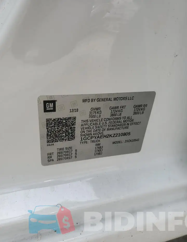 1GCPYAEH2KZ210805 Photo# 13