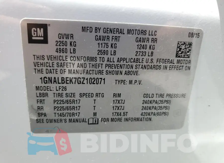1GNALBEK7GZ102071 Photo# 12