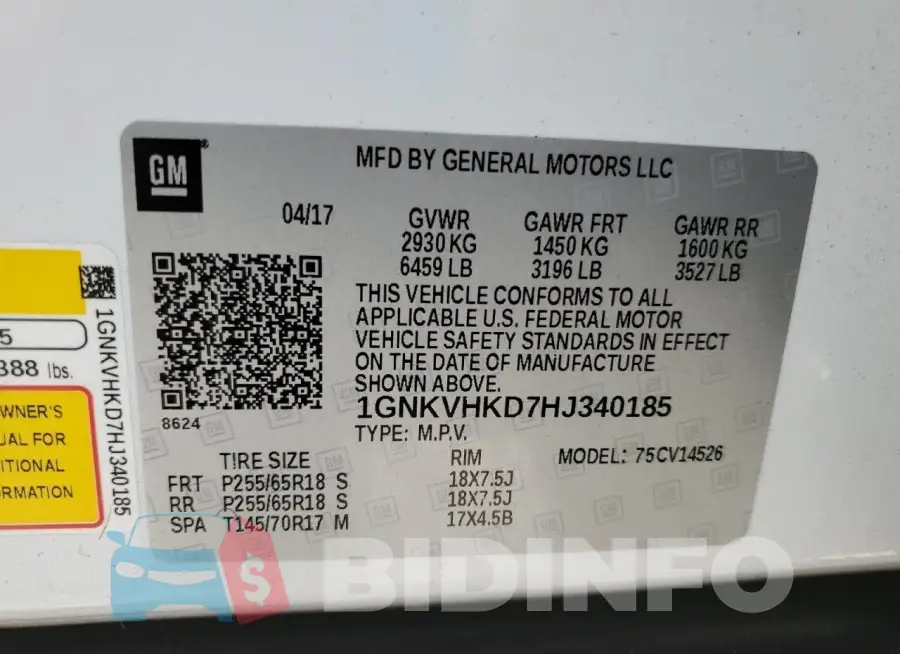 1GNKVHKD7HJ340185 Photo# 12
