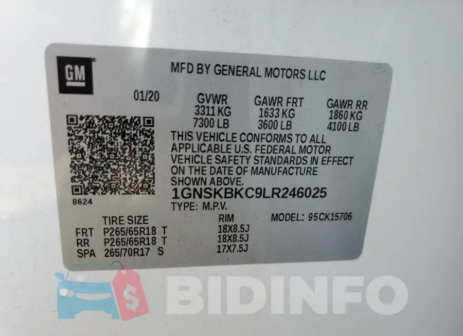 1GNSKBKC9LR246025 Photo# 14