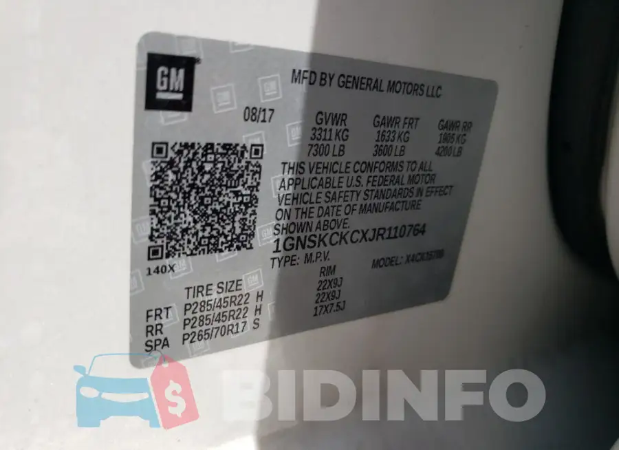 1GNSKCKCXJR110764 Photo# 14