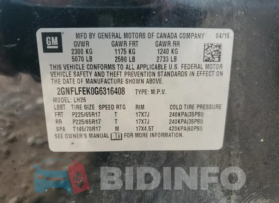 2GNFLFEK0G6316408 Photo# 13