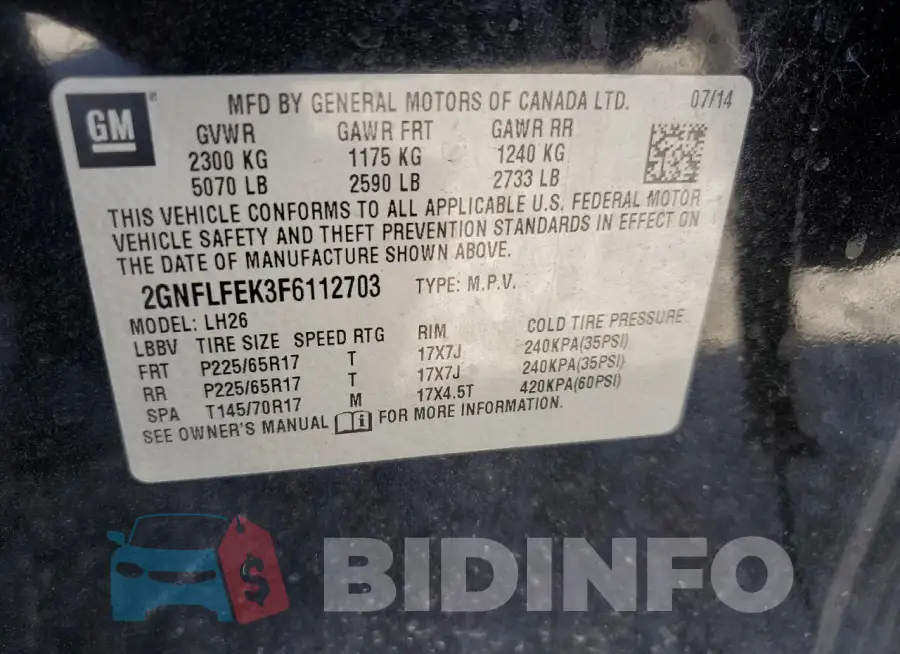 2GNFLFEK3F6112703 Photo# 12
