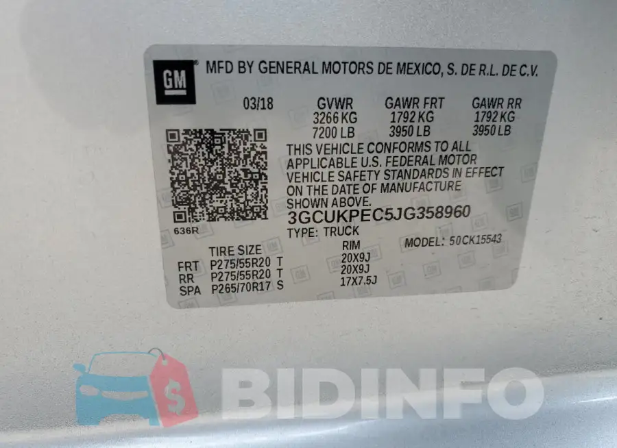 3GCUKPEC5JG358960 Photo# 12
