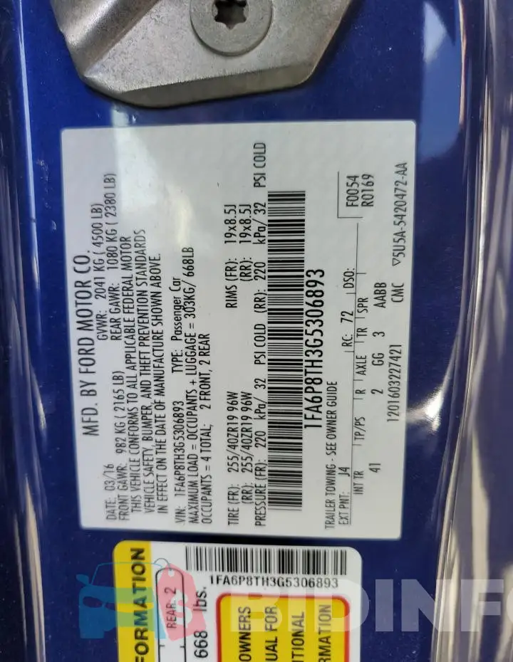 1FA6P8TH3G5306893 Photo# 12