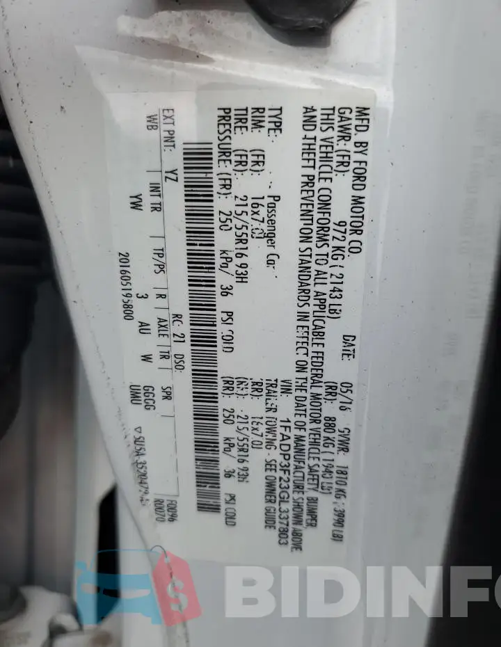 1FADP3F23GL337803 Photo# 12