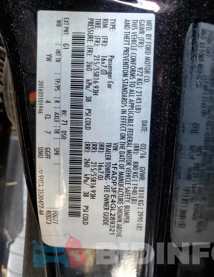 1FADP3FE4GL289321 Photo# 12