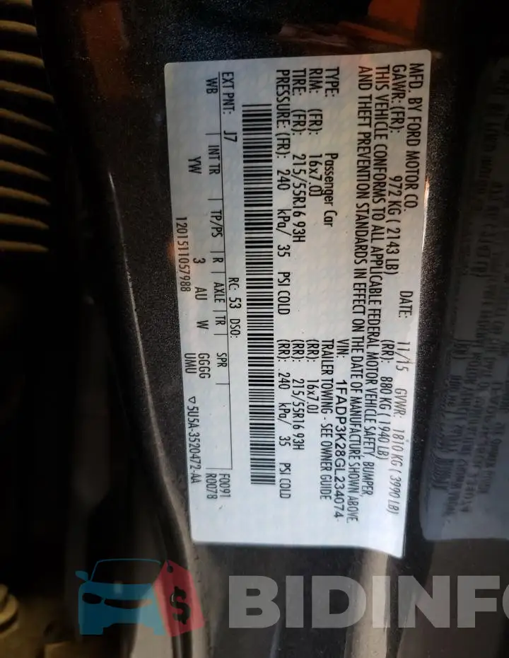 1FADP3K28GL234074 Photo# 14