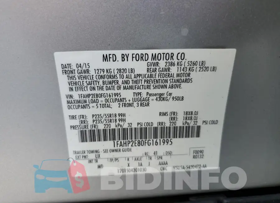 1FAHP2E80FG161995 Photo# 12