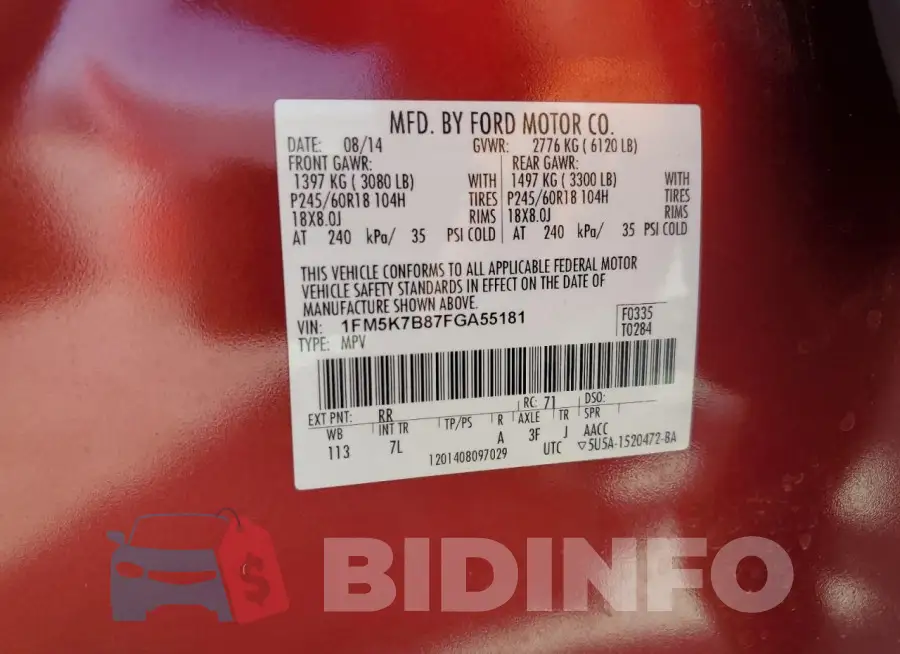 1FM5K7B87FGA55181 Photo# 14