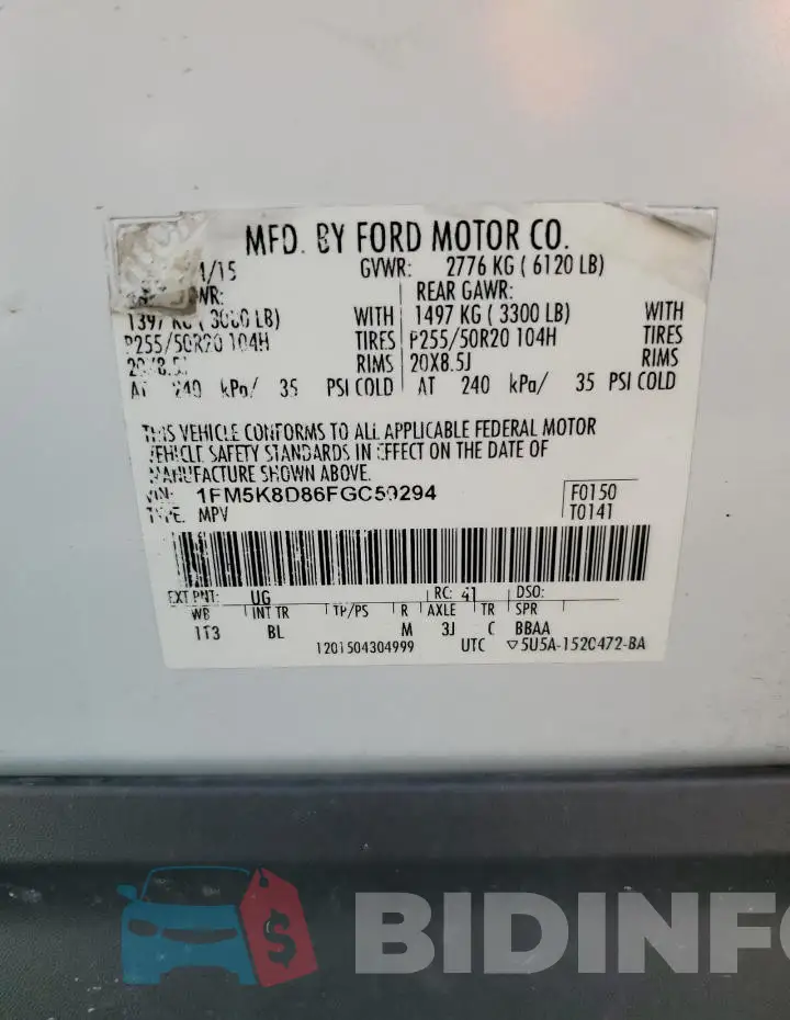 1FM5K8D86FGC59294 Photo# 13