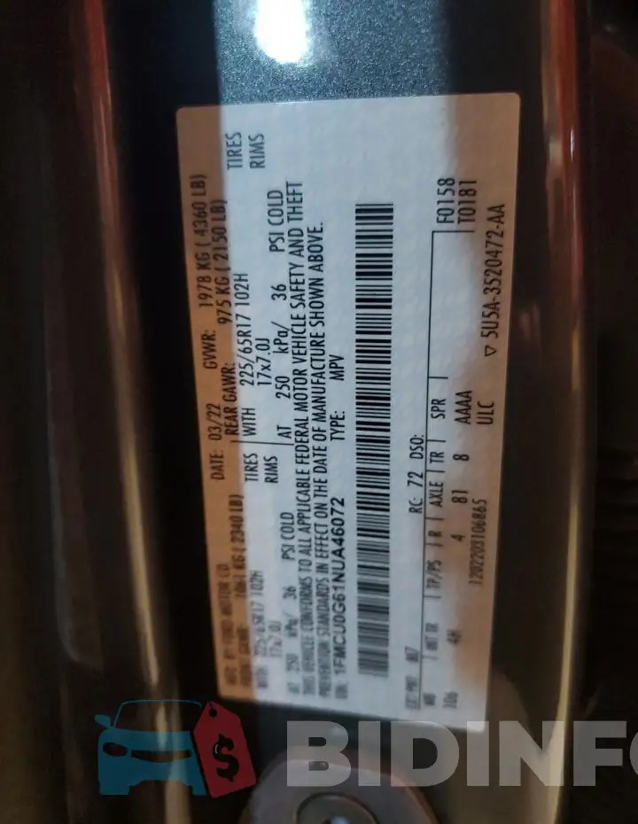 1FMCU0G61NUA46072 Photo# 13