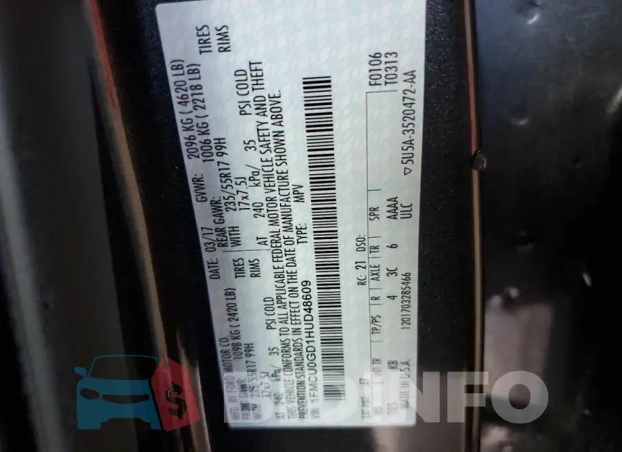 1FMCU0GD1HUD48609 Photo# 13