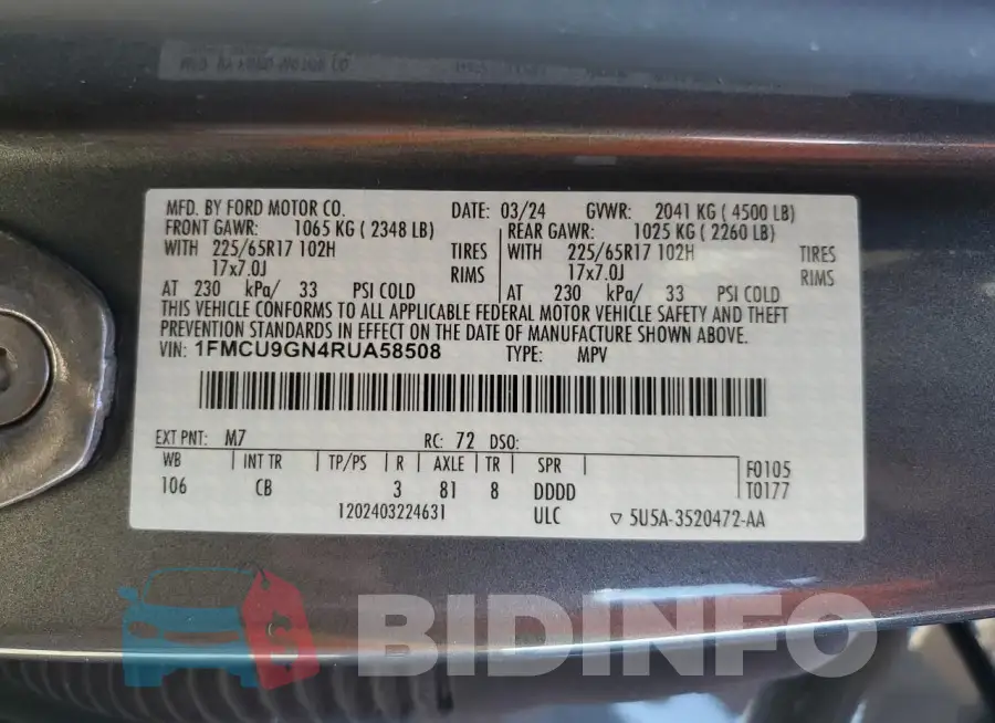 1FMCU9GN4RUA58508 Photo# 13