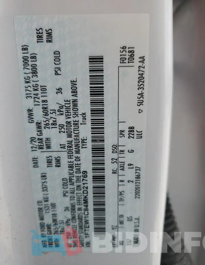 1FTEW1C84MKD21769 Photo# 12