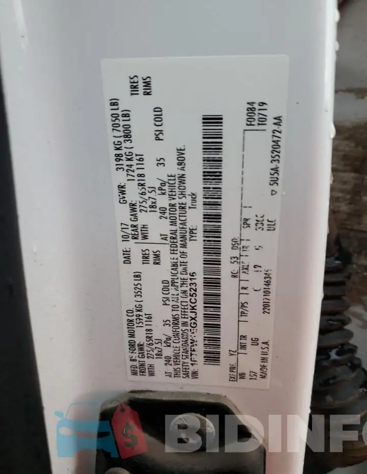 1FTFW1EGXJKC52316 Photo# 12