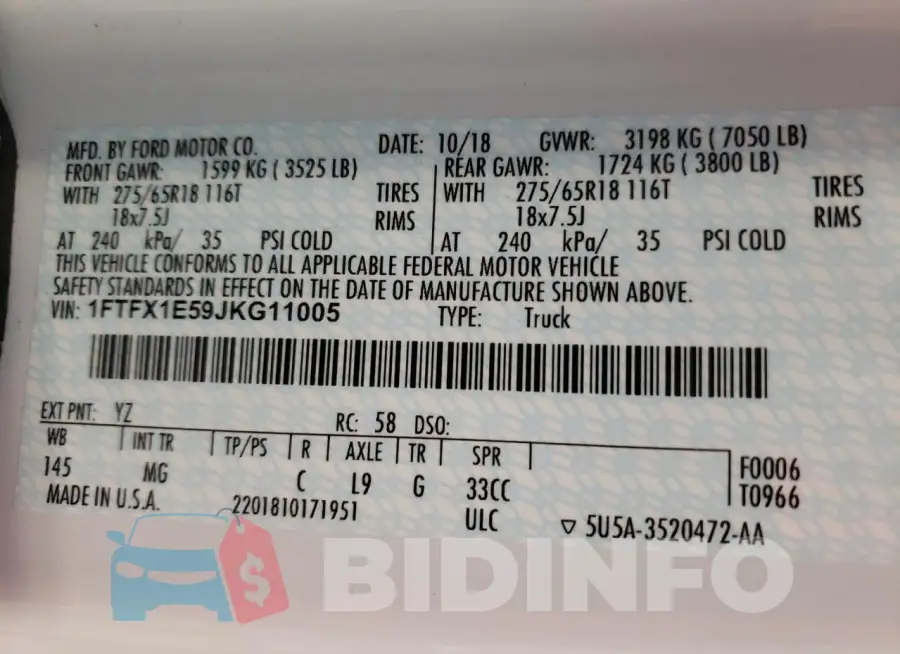 1FTFX1E59JKG11005 Photo# 12