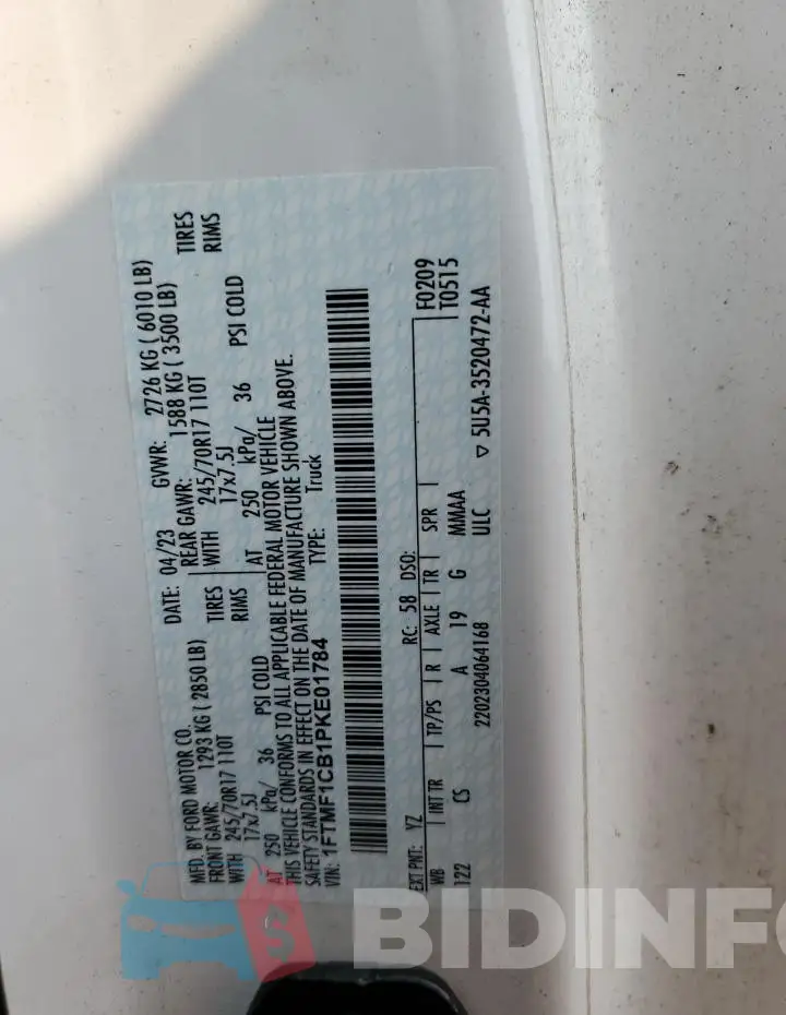 1FTMF1CB1PKE01784 Photo# 12