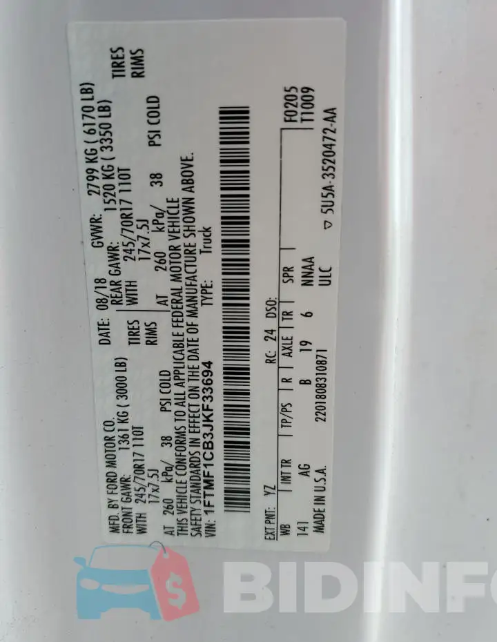 1FTMF1CB3JKF33694 Photo# 12